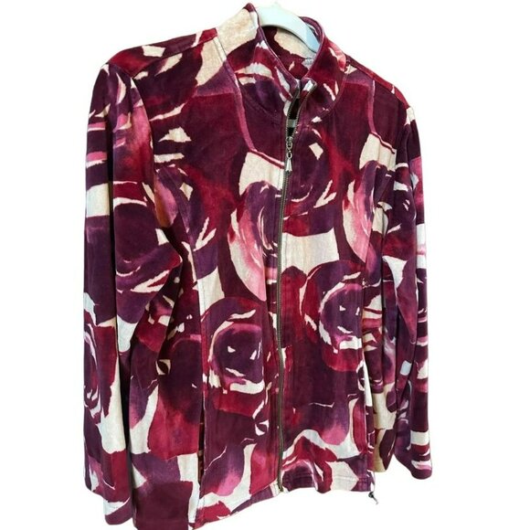Alfred Dunner Ladies Abstract Pink Rose Soft Comfortable Zip Up Jacket SZ 12 - Picture 4 of 6